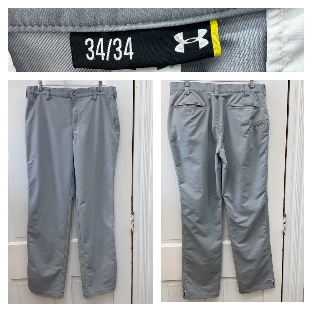 Under Armour Mens 34 x 34 Grey Golf Pants Performance‎ Stretch Flat Front